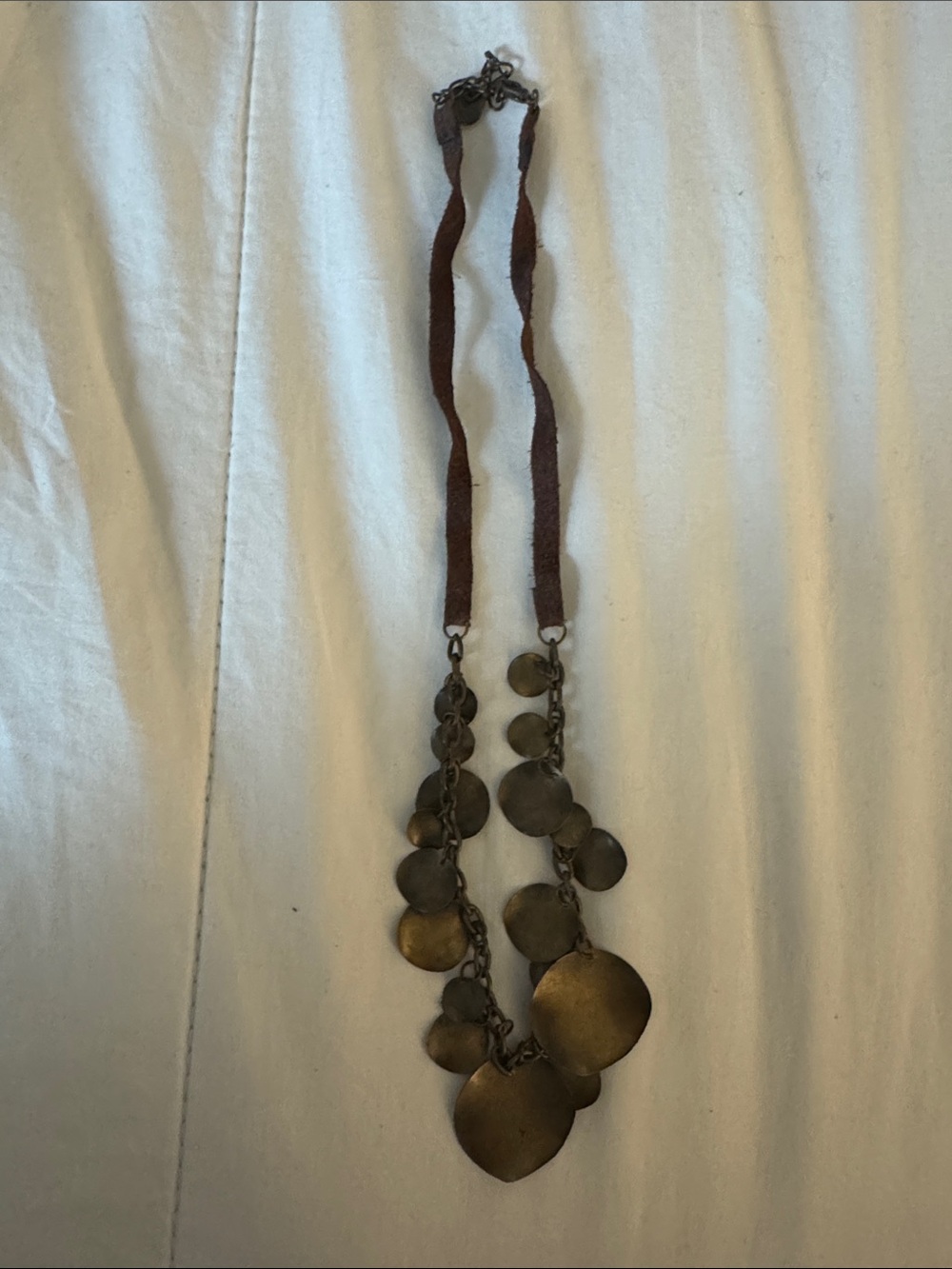 Bronze Disc Layered Pendant Necklace - Leather